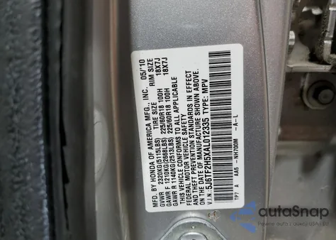 2010 Honda Accord Crosstour Exl z USA, uszkodzony, nr VIN 5J6TF2H5XAL012335